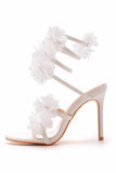 White Flower Ankle Strap Stiletto High Heel Wedding Shoes