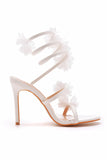 White Flower Ankle Strap Stiletto High Heel Wedding Shoes