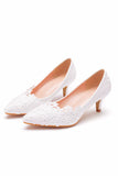 White Lace Kitten Heel Closed Toe Pointed Wedding Shoes