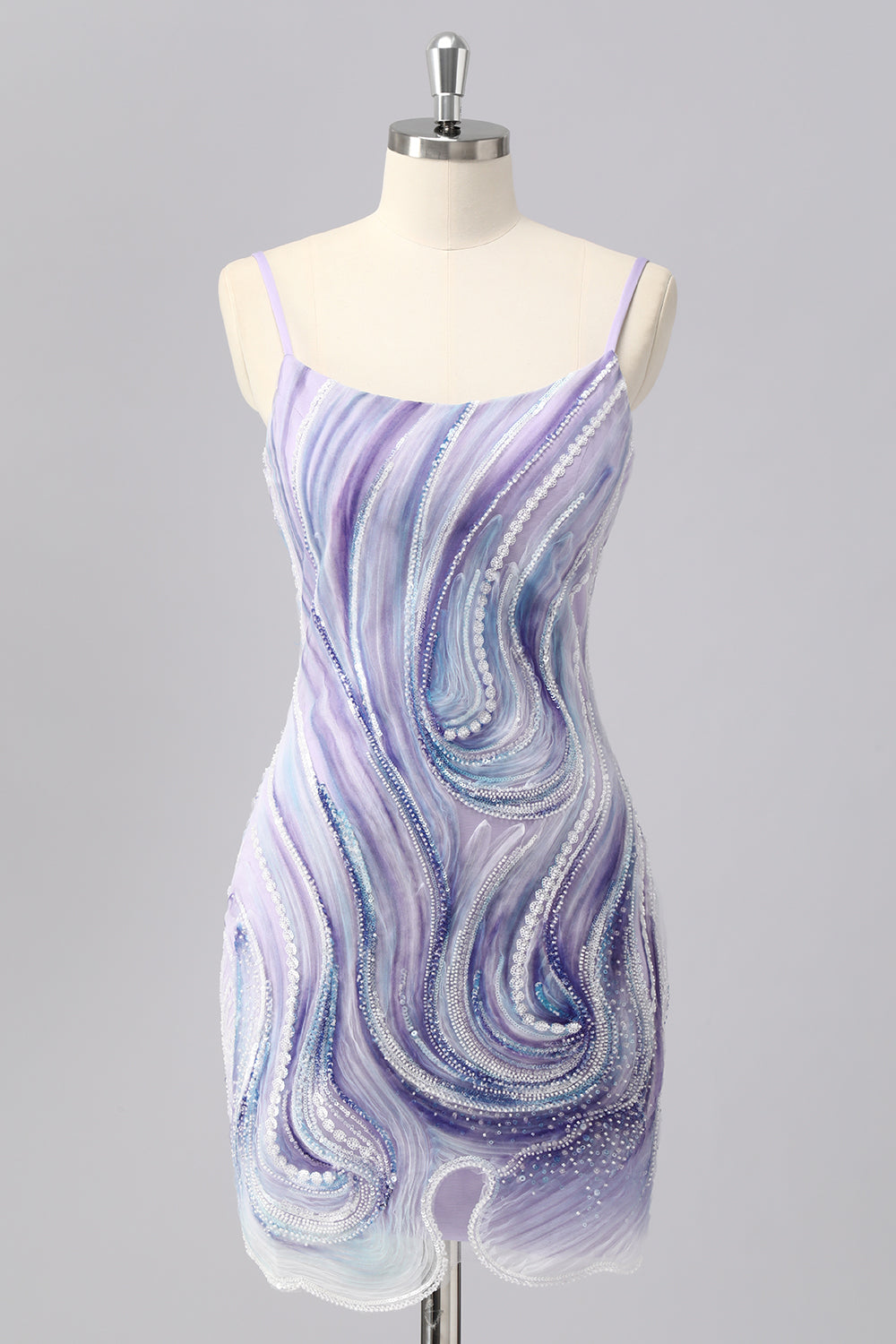 WEDTREND Women Bodycon Lilac Homecoming Dress with Sequins Spaghetti Straps Short Beaded Cocktail Dress WEDTREND Women Bodycon Lilac Homecoming Dress with Sequins Spaghetti Straps Short Beaded Cocktail Dress