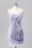 Lilac Bodycon Spaghetti Straps Short Beaded Homecoming Dress with Sequins