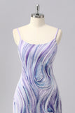 Lilac Bodycon Spaghetti Straps Short Beaded Homecoming Dress with Sequins