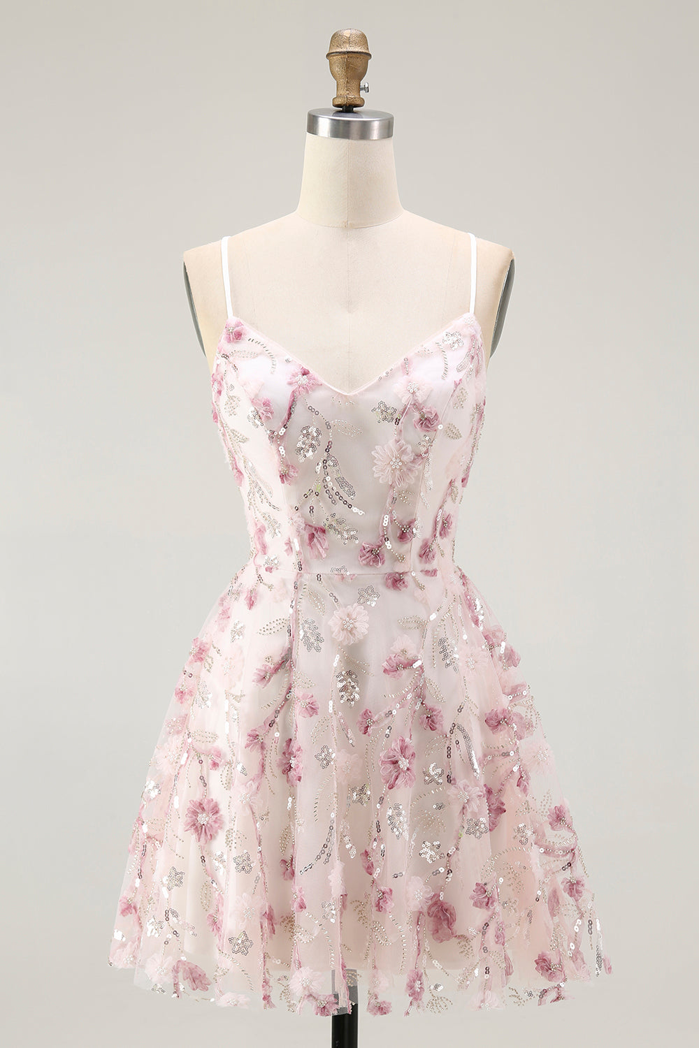 WEDTREND Women Pink Flower Homecoming Dress with 3D Flowers A-Line Spaghetti Straps Lace Up Back Cocktail Dress WEDTREND Women Pink Flower Homecoming Dress with 3D Flowers A-Line Spaghetti Straps Lace Up Back Cocktail Dress