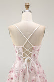 Pink Flower A Line Spaghetti Straps Beaded Homecoming Dress with 3D Flowers