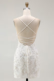 Bodycon White Spaghetti Straps Homecoming Dress with 3D Flowers