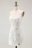 Bodycon White Spaghetti Straps Homecoming Dress with 3D Flowers