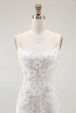 Bodycon White Spaghetti Straps Homecoming Dress with 3D Flowers