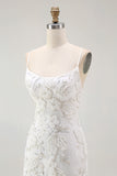 Bodycon White Spaghetti Straps Homecoming Dress with 3D Flowers