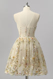 Apricot A-Line Illusion Neck Appliqued Homecoming Dress with Beading
