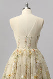 Apricot A-Line Illusion Neck Appliqued Homecoming Dress with Beading