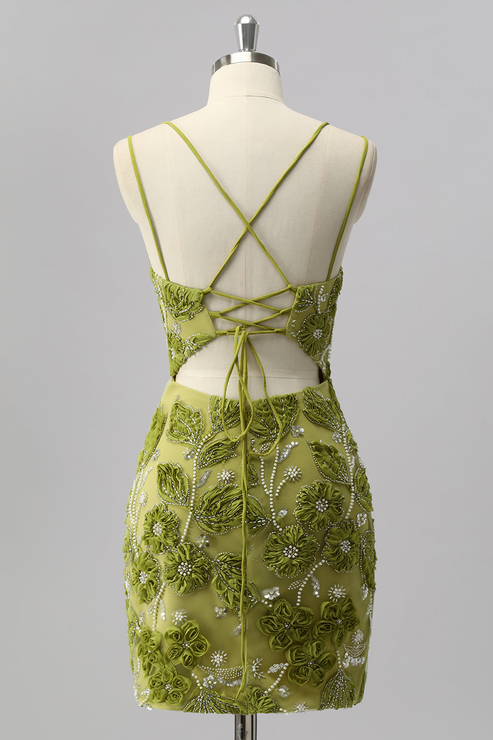 WEDTREND Women Tight Green Homecoming Dress with 3D Flowers Spaghetti Straps Lace Up Back Short Cocktail Dress with Slit WEDTREND Women Tight Green Homecoming Dress with 3D Flowers Spaghetti Straps Lace Up Back Short Cocktail Dress with Slit