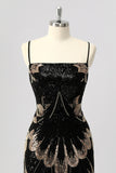 Black Bodycon Spaghetti Straps Lace Up Back Beaded Homecoming Dress with Sequins