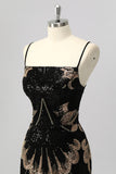 Black Bodycon Spaghetti Straps Lace Up Back Beaded Homecoming Dress with Sequins