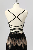 Black Bodycon Spaghetti Straps Lace Up Back Beaded Homecoming Dress with Sequins