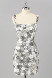 Sparkly Silver Bodycon Square Neck Sequins Short Homecoming Dress