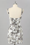 Sparkly Silver Bodycon Square Neck Sequins Short Homecoming Dress