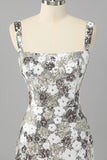 Sparkly Silver Bodycon Square Neck Sequins Short Homecoming Dress