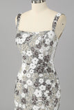 Sparkly Silver Bodycon Square Neck Sequins Short Homecoming Dress
