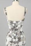 Sparkly Silver Bodycon Square Neck Sequins Short Homecoming Dress