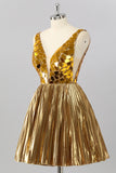 Sparkly Golden A-Line Metallic Backless Short Homecoming Dress with Mirrors