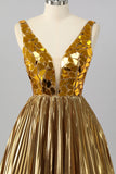 Sparkly Golden A-Line Metallic Backless Short Homecoming Dress with Mirrors