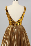 Sparkly Golden A-Line Metallic Backless Short Homecoming Dress with Mirrors