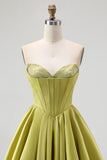 Green A-Line Sweetheart Corset Bowed Corset Homecoming Dress with Ruffles