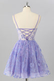 Cute Purple A-Line Spaghetti Straps Sheer Corset Homecoming Dress