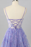 Cute Purple A-Line Spaghetti Straps Sheer Corset Homecoming Dress