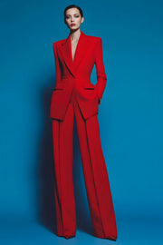 Red Notched Lapel 2 Piece Women Suits with Pockets