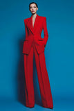 Red Notched Lapel 2 Piece Women Suits with Pockets