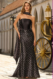 Black White Dot Mermaid Satin Long Prom Dress