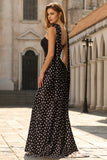 Black White Polka Dot Satin Mermaid Long Prom Dress