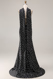 Black White Polka Dot Satin Mermaid Long Prom Dress