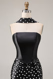 Black White Polka Dot Satin Mermaid Long Prom Dress