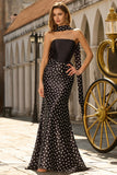 Black White Dot Mermaid Satin Long Prom Dress
