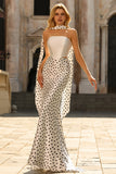 Black White Polka Dot Satin Mermaid Long Prom Dress
