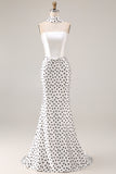 Black White Polka Dot Satin Mermaid Long Prom Dress
