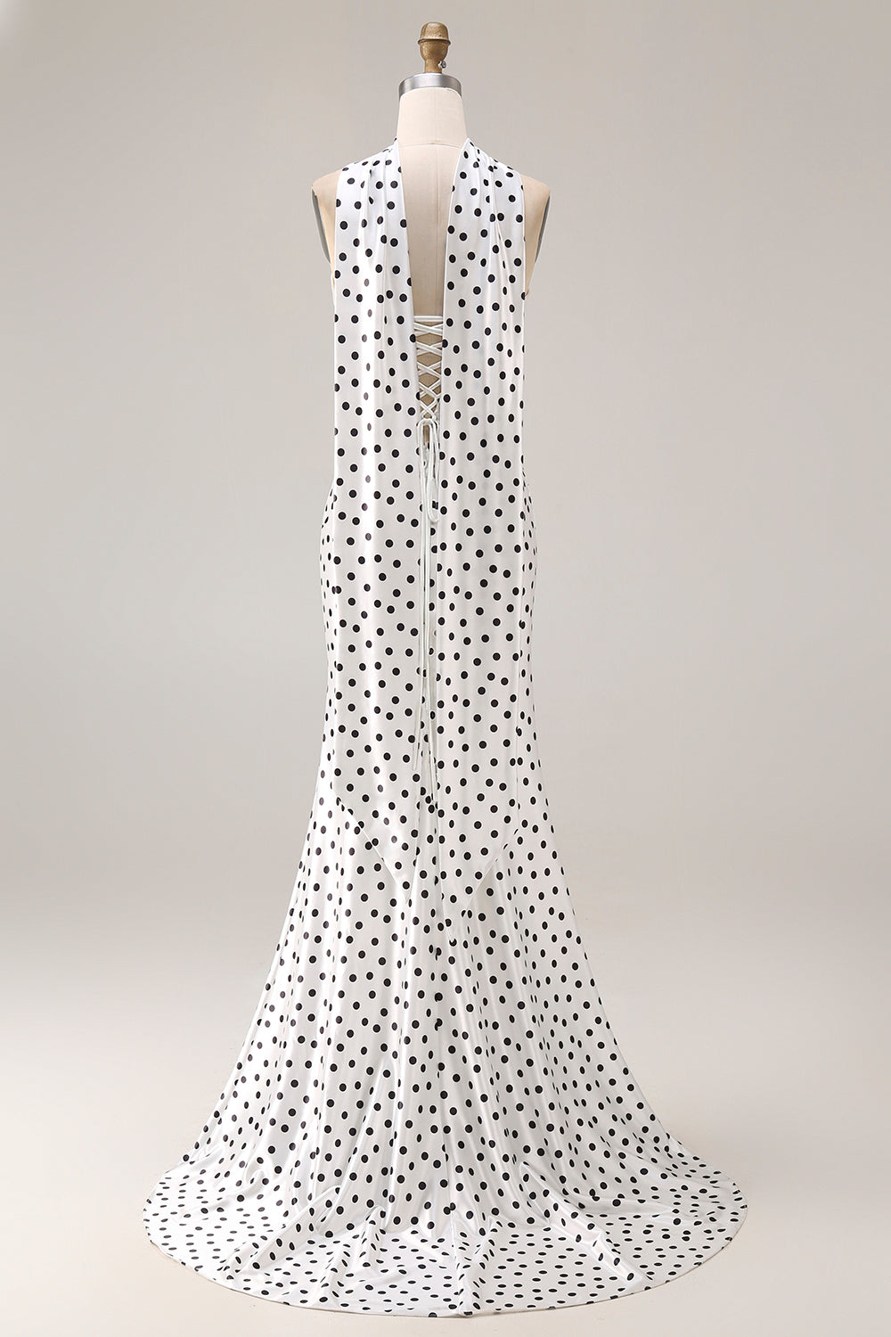 WEDTREND Women Black White Dot Prom Dress Mermaid Satin Long Party Dress with Lace Up Back WEDTREND Women Black White Dot Prom Dress Mermaid Satin Long Party Dress with Lace Up Back
