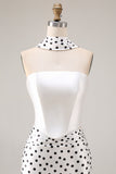 Black White Polka Dot Satin Mermaid Long Prom Dress