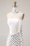 Black White Polka Dot Satin Mermaid Long Prom Dress