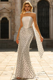 Black White Dot Mermaid Satin Long Prom Dress