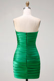 Strapless Dark Green Detachable A Line Long Prom Dress with Ruffles