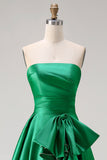 Strapless Dark Green Detachable A Line Long Prom Dress with Ruffles