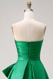 Strapless Dark Green Detachable A Line Long Prom Dress with Ruffles