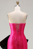 Strapless Fuchsia A Line Convertible Long Prom Dress with Bow