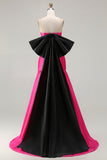 Strapless Fuchsia A Line Convertible Long Prom Dress with Bow