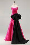 Strapless Fuchsia A Line Convertible Long Prom Dress with Bow