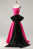 Strapless Fuchsia A Line Convertible Long Prom Dress with Bow