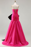 Strapless Fuchsia A Line Convertible Long Prom Dress with Bow